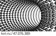 Flying inside bending tube of metallic spheres. Стоковая иллюстрация, иллюстратор David Kashakhi / Фотобанк Лори