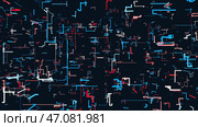 Background of moving schematic lines in style of computer chip. Стоковая иллюстрация, иллюстратор David Kashakhi / Фотобанк Лори