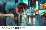 Video surveillance camera on the streets of the night city. AI-generated item. Стоковое AI-видео, аниматор Алексей Кузнецов / Фотобанк Лори