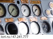 The old train control panel. Train driver. Control devices in the driver's cabin on railway transport. Стоковое фото, фотограф Photojuli / Фотобанк Лори