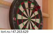 Darts hit the dartboard during the competition. Стоковое видео, видеограф Алексей Сергеев / Фотобанк Лори