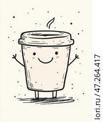 A simple doodle of a cup of Coffee, minimalist and simple drawing style. Простой дудл с изображением чашки кофе, минималистичный и простой стиль рисования. Стоковое AI-изображение, AI-художник Katsiaryna Repich / Фотобанк Лори