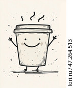 A simple doodle of a cup of Coffee, minimalist and simple drawing style. Простой дудл с изображением чашки кофе, минималистичный и простой стиль рисования. Стоковое AI-изображение, AI-художник Katsiaryna Repich / Фотобанк Лори