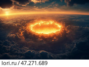 Apocalyptic View of Nuclear War from Space. Апокалиптический взгляд на ядерную войну из космоса. Стоковое AI-изображение, AI-художник Katsiaryna Repich / Фотобанк Лори