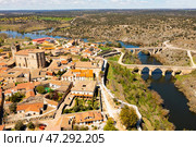 Aerial view of old Spanish walled township of Ledesma. Стоковое фото, фотограф Яков Филимонов / Фотобанк Лори