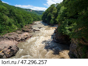 Belaya River Canyon in the Western Caucasus and the Una-Koz ridge on a sunny summer day, Maikop district, Kamennomostsky settlement, Republic of Adygea, Russia. Стоковое фото, фотограф Ula Ulachka / Фотобанк Лори