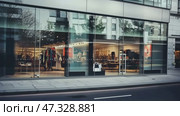 Beautiful glass facade of the premises for renting shop. For designers as example of outdoor advertising and signage placement. Стоковое AI-видео, аниматор Sergey Grishin / Фотобанк Лори