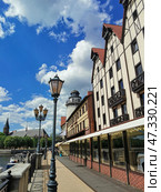 Kaliningrad, Kaliningrad region, Russia, May 17, 2021. Fishing village and Kant Island view vertical. Редакционное фото, фотограф Наталья Симакова / Фотобанк Лори