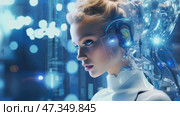 Portrait of a woman symbolically turning into virtual human, virtual character, or digital clone, using computer-generated from the real persona. AI artificial intelligence. Стоковое AI-видео, аниматор ALLA YURTAYEVA / Фотобанк Лори