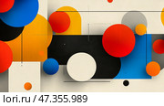 Abstract geometric art with colorful circles and rectangles in modern design. Стоковое AI-изображение, AI-художник Olga Didraga / Фотобанк Лори