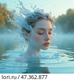 Стихия воды: фотореалистичный портрет девушки в воде, цифровая живопись, AI art. Стоковое AI-изображение, AI-художник Елена Скрипкина / Фотобанк Лори