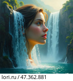 Стихия воды: фотореалистичный портрет девушки в воде, цифровая живопись, AI art. Стоковое AI-изображение, AI-художник Елена Скрипкина / Фотобанк Лори