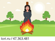 Witch burn at the stake. Стоковая иллюстрация, иллюстратор Вячеслав Беспутин / Фотобанк Лори
