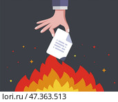 Hand sets fire to an important document. Стоковая иллюстрация, иллюстратор Вячеслав Беспутин / Фотобанк Лори
