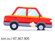 Punctured wheel on a car. tire replacement. Стоковая иллюстрация, иллюстратор Вячеслав Беспутин / Фотобанк Лори
