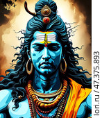 A vibrant depiction of Shiva, the destroyer in the Hindu triad, features intricate details, flowing hair, and ornaments against a celestial backdrop, symbolizing his power Generative AI. Стоковое AI-изображение, AI-художник Юлия Петровская / Фотобанк Лори