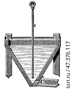The conical vanner with a vertical section to demonstrate its internal mechanism. Publication of the "Meyers encyclopedia", Vol. 7, Leipzig, Germany, 1910. Стоковое фото, фотограф Sergey Kohl / Фотобанк Лори
