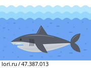 A bloodthirsty shark in full growth swims in the sea. Стоковая иллюстрация, иллюстратор Вячеслав Беспутин / Фотобанк Лори