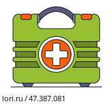 Mandatory first aid kit for storage in the car. a plastic container with medicines. Стоковая иллюстрация, иллюстратор Вячеслав Беспутин / Фотобанк Лори