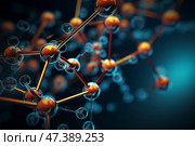 Molecular structures in chemical interactions. Стоковое AI-изображение, AI-художник Михаил Коханчиков / Фотобанк Лори