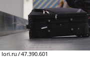The suitcase goes along the conveyor belt at the airport in the baggage receiving area, tourists take their suitcases. Стоковое видео, видеограф Ольга Симонова / Фотобанк Лори