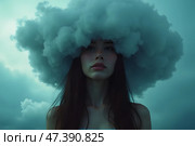Голова в тумане, концепция депрессии. Стоковое AI-изображение, AI-художник Анна Рогалева / Фотобанк Лори