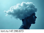 Голова в тумане, концепция депрессии. Стоковое AI-изображение, AI-художник Анна Рогалева / Фотобанк Лори