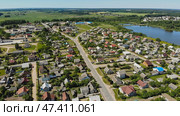 Aerial view Russian small town. Belarus. Voronovo. Стоковое фото, фотограф Mikhail Davidovich / Фотобанк Лори