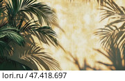 Vivid shadows of palm trees on beige textured background, symbolizing tropical warmth and relaxation. Стоковое AI-видео, аниматор Елена Никишина / Фотобанк Лори