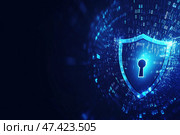 Цифровой щит с замком — кибербезопасность и защита данных. Стоковое AI-изображение, AI-художник Александр Жуков / Фотобанк Лори