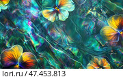 Colorful opal abstract with flowers creating a vibrant holographic background. Стоковое AI-изображение, AI-художник Ксения Лаптева / Фотобанк Лори