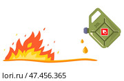 Pour gasoline from a canister on the fire. Стоковая иллюстрация, иллюстратор Вячеслав Беспутин / Фотобанк Лори