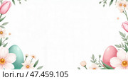 Pastel Floral and Easter Egg Frame with Copy Space in Watercolor Style. Стоковое AI-изображение, AI-художник Виталий Самсонов / Фотобанк Лори