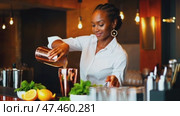 Professional Bartender Pouring Cocktail in a Modern Bar Setting. Стоковое AI-видео, аниматор Виталий Самсонов / Фотобанк Лори
