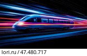 Motion Blur of an Express: High velocity transportation with streaks of vivid colorful light showing speed, power and modern travel method. Стоковое AI-изображение, AI-художник Данила Большаков / Фотобанк Лори