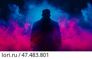 Silhouette's Enigma: Mystery Person Cloaked in Colorful Smoke, an Intrigue's Element, For poster's artwork, digital illustration. Стоковое AI-изображение, AI-художник Данила Большаков / Фотобанк Лори