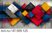 Dynamic Geometric Composition with Squares and Triangles, Modern Art concept, for print, wall decor, abstract pattern. Стоковое AI-изображение, AI-художник Данила Большаков / Фотобанк Лори