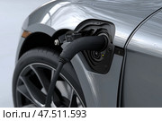 Charging an electric vehicle at a station during the day in a modern city. Зарядка электромобиля на станции в дневное время в современном городе. Стоковое AI-изображение, AI-художник Katsiaryna Repich / Фотобанк Лори