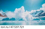 Glacial Calving: A Majestic Display of Ice Breaking into the Sea. Стоковое AI-изображение, AI-художник Данила Большаков / Фотобанк Лори