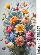 Watercolor floral art with mannerist drama and rich contrasts. Стоковое AI-изображение, AI-художник Андрей Бакусов / Фотобанк Лори