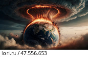 Earth Engulfed: Cataclysmic Nuclear Explosion Devastation. Стоковое AI-изображение, AI-художник Андрей Бакусов / Фотобанк Лори