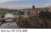 AI Landmark Detection Tbilisi Metekhi Church River Aerial. Стоковое видео, видеограф Поскребышев Михаил / Фотобанк Лори