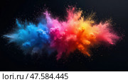 Colorful Explosion of Gulal Powder Representing Holi Festivities and Cultural Unity. Стоковое AI-изображение, AI-художник Sergey Grishin / Фотобанк Лори