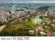 Aerial view of old town of Kutaisi with Bagrati Cathedral. Стоковое фото, фотограф Яков Филимонов / Фотобанк Лори