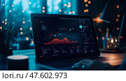 Nightly Market Trends: A Data Visualization on a Laptop. Стоковое AI-изображение, AI-художник Данила Большаков / Фотобанк Лори