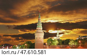 Night view of the Moscow Kremlin, Russia (most popular view). Against the background of the sunset. Стоковое видео, видеограф Владимир Журавлев / Фотобанк Лори