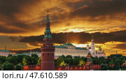 Night view of the Moscow Kremlin, Russia (most popular view). Against the background of the sunset. Стоковое видео, видеограф Владимир Журавлев / Фотобанк Лори