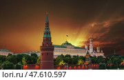 Night view of the Moscow Kremlin, Russia (most popular view). Against the background of the sunset. Стоковое видео, видеограф Владимир Журавлев / Фотобанк Лори