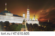 Night view of the Moscow Kremlin, Russia (most popular view). Against the background of the sunset. Стоковое видео, видеограф Владимир Журавлев / Фотобанк Лори