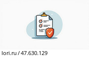 A Digital Representation of a Document Secured by a Shield and Check Mark, Symbolizing Health Insurance and Data Protection. Стоковое AI-изображение, AI-художник Sergey Grishin / Фотобанк Лори